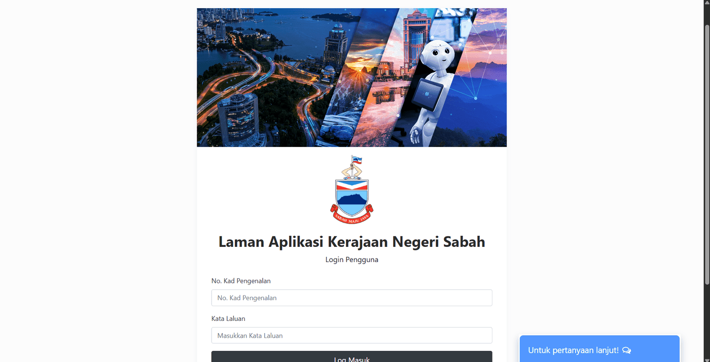 Paparan Laman Aplikasi Kerajaan Sabah SM2