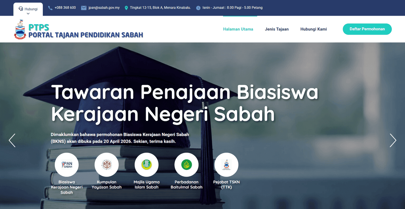 Paparan Portal Tajaan Pendidikan Sabah (PTPS)